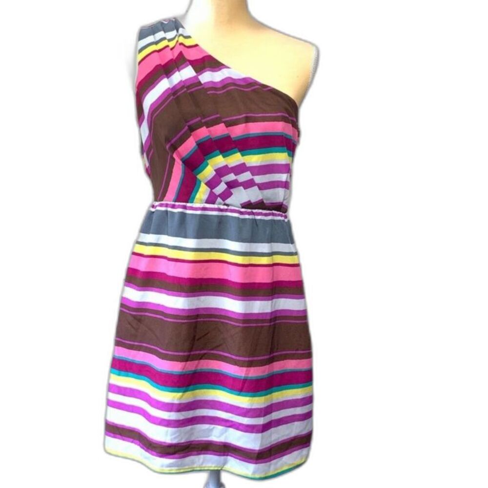 Lily‎ Rose Medium One Shoulder Stripe Dress Y2K Retro Colorblock